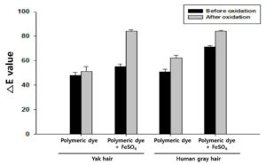 산화제 전처리 및 식물성 페놀 중합체 염료를 이용한 모발의 염색 방법(Method for dyeing of hair using oxidizing agent pretreatment and plant phenol-derived polymer dye)